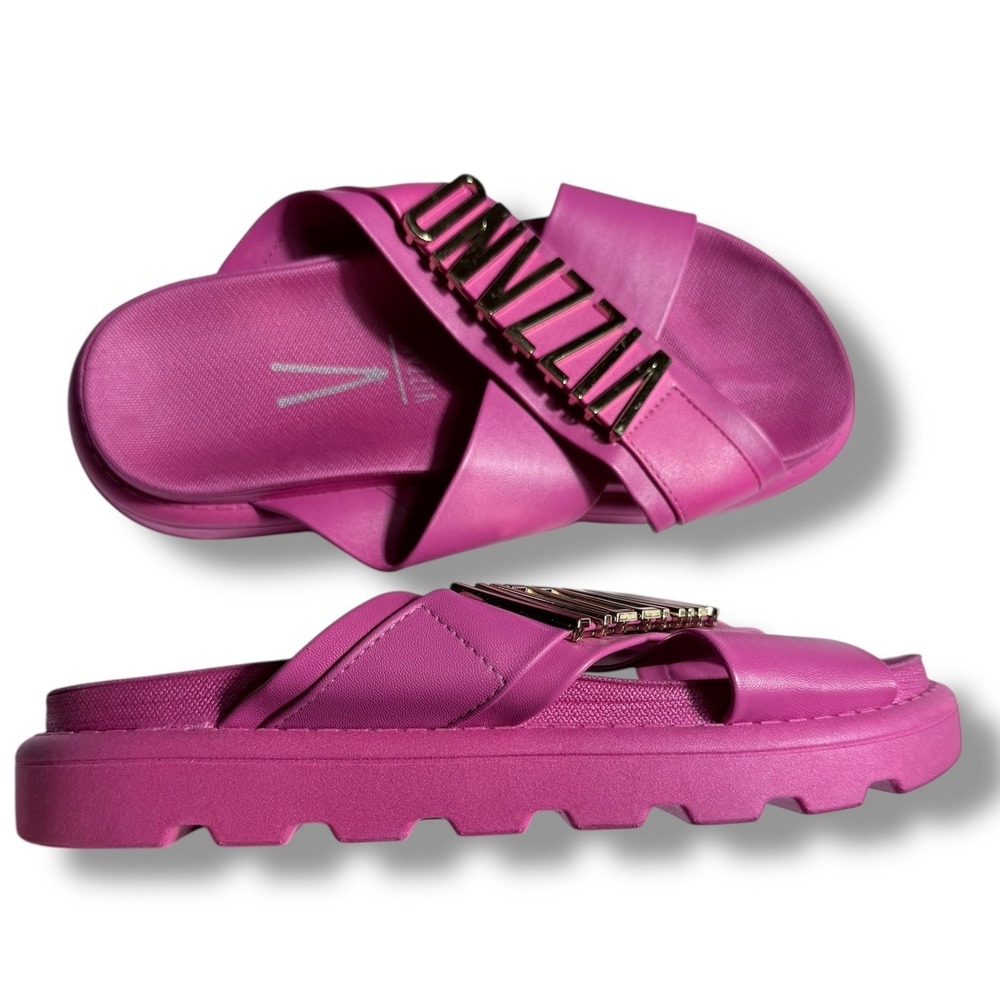 NEW Vizzano Women's Pink Platform Slides Gold Logo Cross Strap Sandals Size 5 35 - Picture 6 of 11